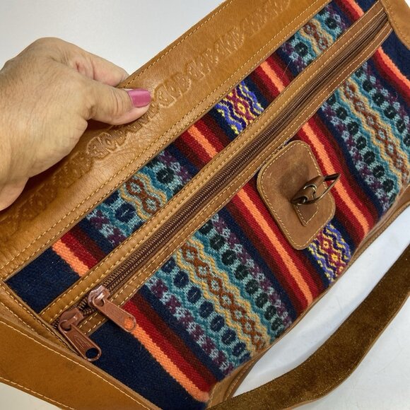 Vtg Saddle Blanket Crossbody Laptop Book Bag Messenger Hand Tooled Leather 14x12 - Picture 13 of 16